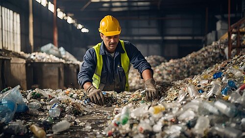 Worker sorting recycling