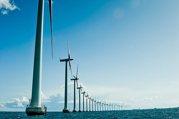 Wind turbines in the ocean. 